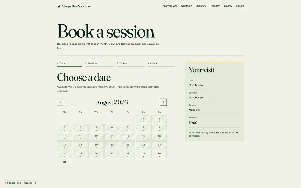 Preview of the Sleepybird ticketing interface.